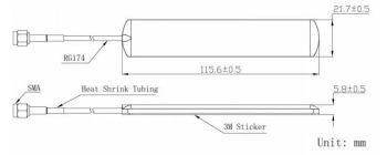 433 Mhz Antenna / RG174/3M,SMA Straight male/Adhesive