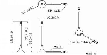 4G Whip Antenna, 3db, 3m Cable, SMA/Female