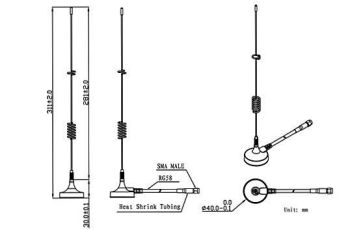 4G Whip Antenna, 5db , 10m Cable,RG174, SMA/Male