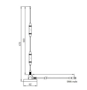 4G/3G/2G Whip Antenna, 14db, 7m-RG58 Cable, SMA/Male Magnetic Mount