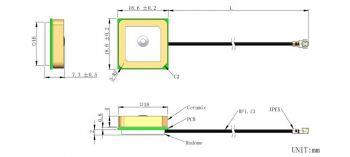 GPS Antenna / 12 cm cable - Ipex/f ( Bulkhead) con.