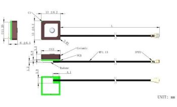 GPS Antenna - 5 cm cable - Ipex/f ( Bulkhead) con. - 13*13*2 mm