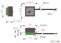 GPS Antenna -5 cm cable - Ipex/f ( Bulkhead) con. - 9*9*4 mm - Thumbnail