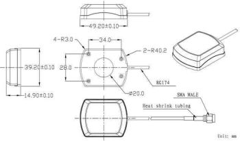 GPS/ GLONASS Antenna, 3m Cable, SMA/m and Magnetic base