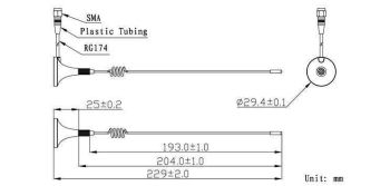 GSM Whip Antenna, 3db,5m Cable, SMA/Male,RG174