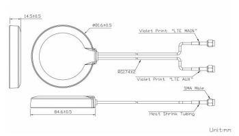 LTE+GPS Antenna -RG174/3m Cable and SMA/m Con. / magnetic mounting