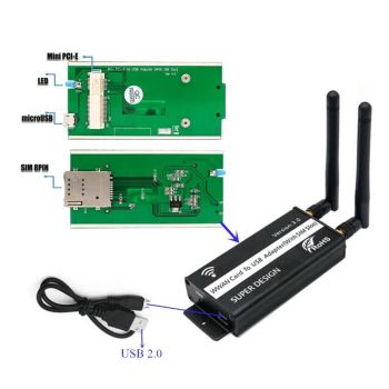 Mini PCI-E Wireless Adapter to USB 2.0 Riser Card with SIM Slot + Case