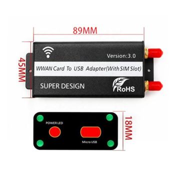 Mini PCI-E Wireless Adapter to USB 2.0 Riser Card with SIM Slot + Case