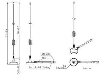 GSM Whip Antenna, 5db,3m Cable, SMA/Male